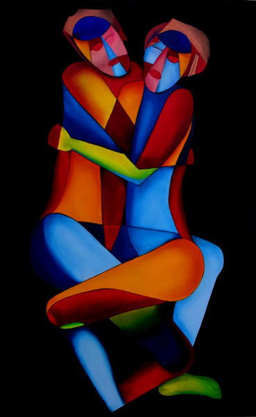 Painting titled "L'union passionnelle" by Romuald Canas Chico, Original Artwork, Oil
