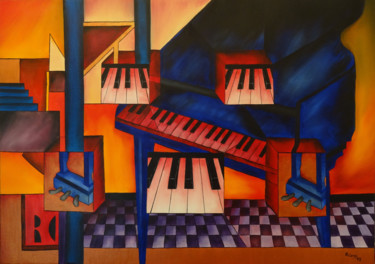 Painting titled "le piano" by Romuald Canas Chico, Original Artwork, Oil
