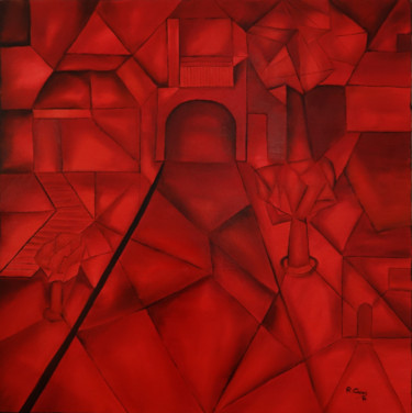 Painting titled "Centro cuidad medie…" by Romuald Canas Chico, Original Artwork, Oil