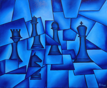 Painting titled "L'échiquier" by Romuald Canas Chico, Original Artwork, Oil