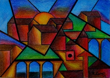 Painting titled "Pueblo" by Romuald Canas Chico, Original Artwork