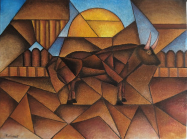 Desenho intitulada "Taureau dans le pay…" por Romuald Canas Chico, Obras de arte originais, Pastel