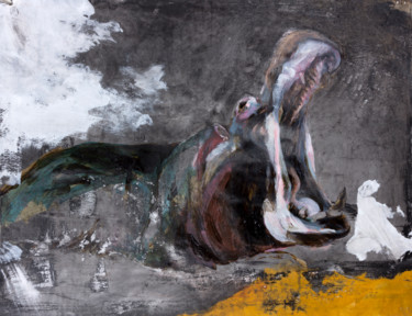 Painting titled "Hippopotame 2" by Romuald Sanchez, Original Artwork, Acrylic