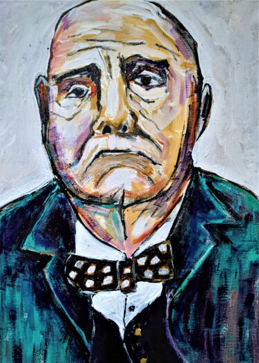 Painting titled "Sir Winston Churchi…" by Ron Kammer, Original Artwork, Acrylic