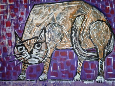 Peinture intitulée "Frightened cat on a…" par Ron Kammer, Œuvre d'art originale, Acrylique