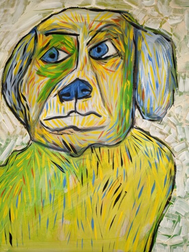 Peinture intitulée "Yellow Dog" par Ron Kammer, Œuvre d'art originale, Acrylique