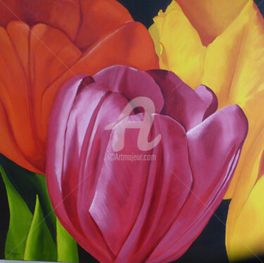 Painting titled "Triple tulips" by Ronald Egan, Original Artwork