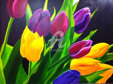 Painting titled "Mauve tulip bouquet" by Ronald Egan, Original Artwork