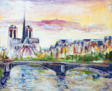 Painting titled "Notre Dame" by Ronald Houriez, Original Artwork, Oil