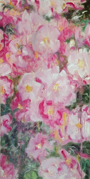 Painting titled "Rosiers du Jardin" by Ronald Houriez, Original Artwork, Oil