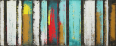 Painting titled "Turquoise Panels" by Ronald Hunter, Original Artwork, Acrylic Mounted on Wood Stretcher frame