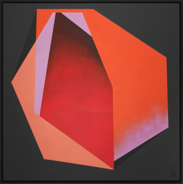 Schilderij getiteld "Diamond Red Orange…" door Ronald Hunter, Origineel Kunstwerk, Acryl Gemonteerd op Frame voor houten bra…
