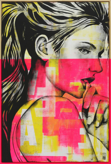 Painting titled "Neon Girl" by Ronald Hunter, Original Artwork, Acrylic Mounted on Wood Stretcher frame