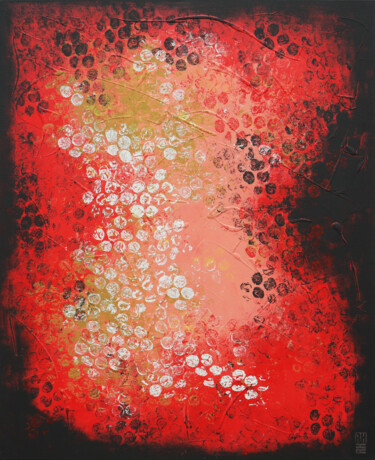Painting titled "Boiling Bubbles Red" by Ronald Hunter, Original Artwork, Acrylic Mounted on Wood Stretcher frame