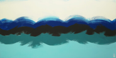 Schilderij getiteld "Brushed Oceanic Wav…" door Ronald Hunter, Origineel Kunstwerk, Acryl Gemonteerd op Frame voor houten br…