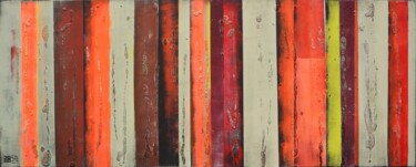 Schilderij getiteld "Panels Neon Orange" door Ronald Hunter, Origineel Kunstwerk, Acryl Gemonteerd op Frame voor houten bran…