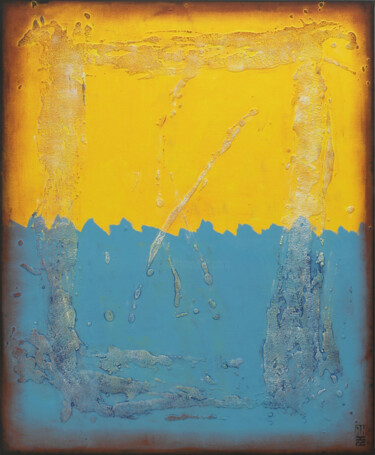 Painting titled "Once in Yellow & Bl…" by Ronald Hunter, Original Artwork, Acrylic Mounted on Wood Stretcher frame
