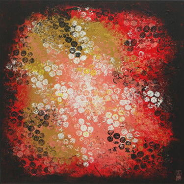 「Boiling Bubbles Red…」というタイトルの絵画 Ronald Hunterによって, オリジナルのアートワーク, アクリル ウッドストレッチャーフレームにマウント