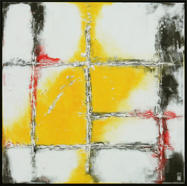 Ζωγραφική με τίτλο "My yellow square" από Ronald Hunter, Αυθεντικά έργα τέχνης, Ακρυλικό Τοποθετήθηκε στο Ξύλινο φορείο σκελ…