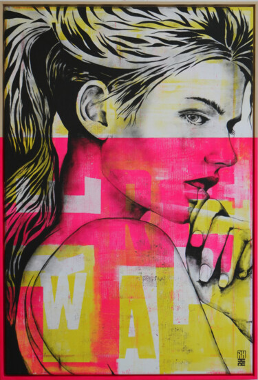 Malerei mit dem Titel "Neon Girl 2024" von Ronald Hunter, Original-Kunstwerk, Acryl Auf Keilrahmen aus Holz montiert