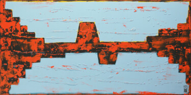 Painting titled "Orange breakers blue" by Ronald Hunter, Original Artwork, Acrylic Mounted on Wood Stretcher frame