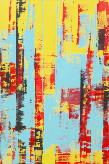 Malarstwo zatytułowany „Static Red & Yellow” autorstwa Ronald Hunter, Oryginalna praca, Akryl Zamontowany na Drewniana rama…