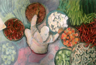 Pintura titulada ""Food Market Asia"" por Ronald Wigman, Obra de arte original, Acrílico