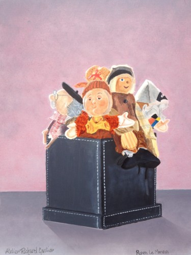 Schilderij getiteld "Les marionnettes" door Ronan Le Morvan, Origineel Kunstwerk, Olie