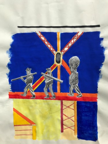Malerei mit dem Titel "Les ouvriers" von Ronan Le Morvan, Original-Kunstwerk, Acryl