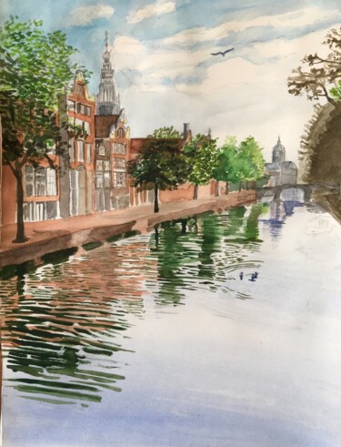 Peinture intitulée "Amsterdam" par Ronan Le Morvan, Œuvre d'art originale, Aquarelle