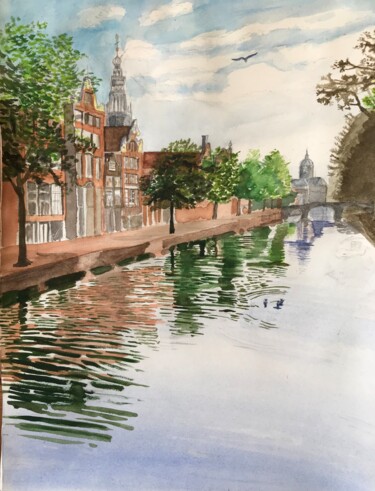 Painting titled "Amsterdam" by Ronan Le Morvan, Original Artwork, Watercolor