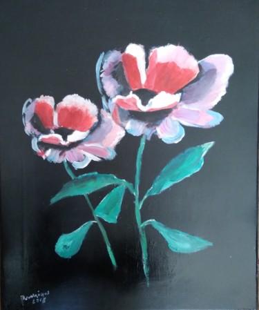 Painting titled "deux fleurs" by Dominique Rondeau, Original Artwork, Acrylic