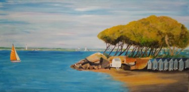 Painting titled "plage du bois de la…" by Dominique Rondeau, Original Artwork, Acrylic