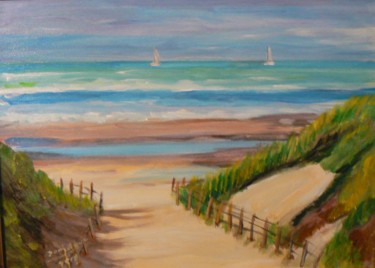 Painting titled "a la plage" by Dominique Rondeau, Original Artwork, Acrylic