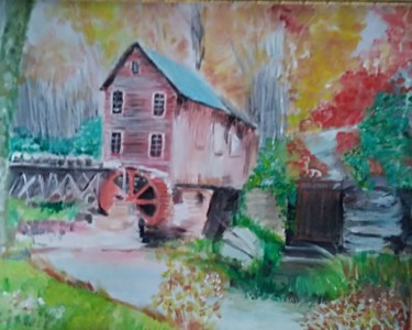 Painting titled "paysage canadien" by Dominique Rondeau, Original Artwork, Acrylic