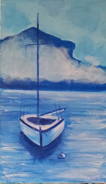 Peinture intitulée "le bateau bleu" par Dominique Rondeau, Œuvre d'art originale, Acrylique
