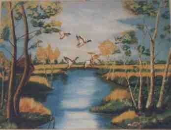 Painting titled "vol de canards" by Dominique Rondeau, Original Artwork