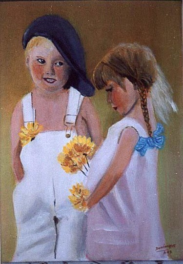 Peinture intitulée "2 enfants" par Dominique Rondeau, Œuvre d'art originale