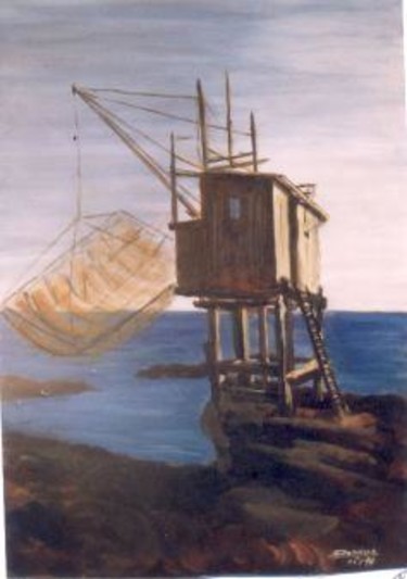 Peinture intitulée "cabane de peche en…" par Dominique Rondeau, Œuvre d'art originale, Huile