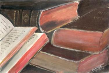 Peinture intitulée "les vieux livres" par Dominique Rondeau, Œuvre d'art originale