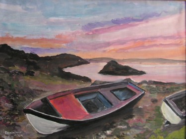 Peinture intitulée "barque-echouee.jpg" par Dominique Rondeau, Œuvre d'art originale, Gouache
