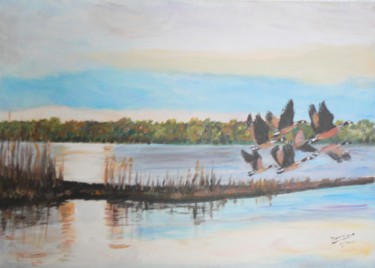 Peinture intitulée "vol de canards" par Dominique Rondeau, Œuvre d'art originale, Acrylique