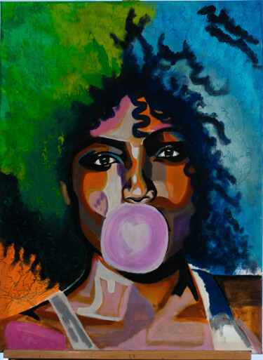 Malerei mit dem Titel "Africa Bubblegum" von Rondinelli Patrick (Whoisrick), Original-Kunstwerk, Acryl