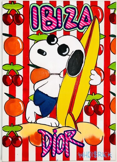 Painting titled "Snoopy Ibiza" by Rondinelli Patrick (Whoisrick), Original Artwork, Acrylic Mounted on Wood Stretcher frame