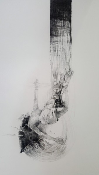 Drawing titled "Sinking 1" by Rong Guo, Original Artwork, Pencil