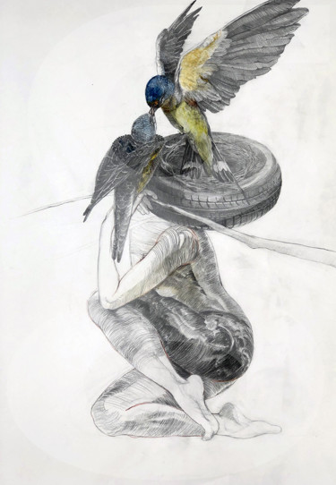 Dessin intitulée "Nidification" par Rong Guo, Œuvre d'art originale, Crayon