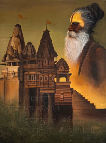 Schilderij getiteld "Gate Of Moksha" door Roni Sarkar, Origineel Kunstwerk, Acryl