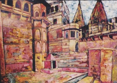 Painting titled "Varanasi ( Munsi Gh…" by Ronin, Original Artwork, Oil