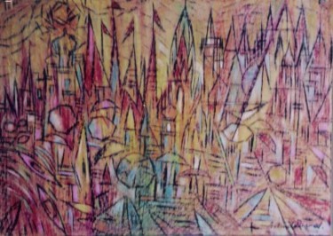 Painting titled "Holy City" by Ronin, Original Artwork, Oil