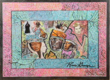 Painting titled "Pastel Egypt" by Ronnie Greenspan, Original Artwork, Collages Mounted on Wood Stretcher frame